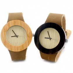 Montre Bois Homme avec bracelet cuir - Text